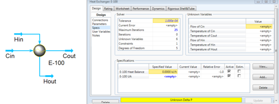 Figure 1. Design Specs Page HYSYS Heat Exchanger