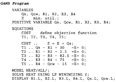 GAMS problem input (Seider, 2004)